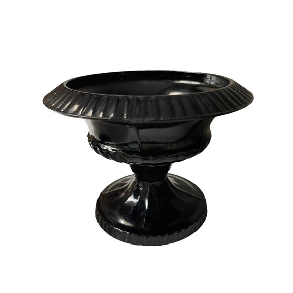 Two’s Company Black Amethyst Glass Pedestal Plant Base Vase Ribbed Design - Picture 1 of 11